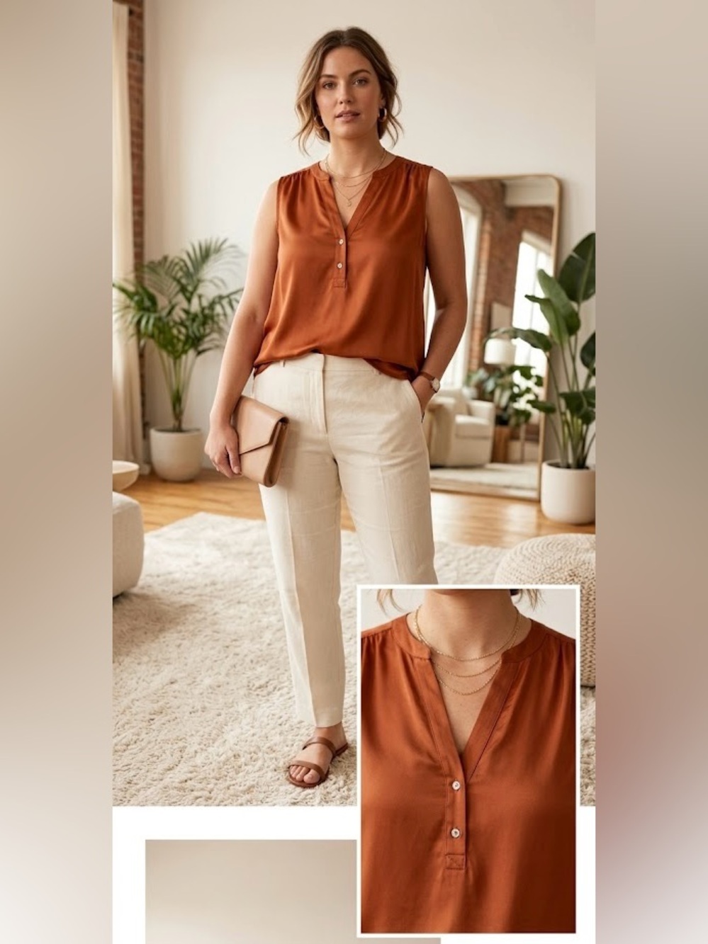 J. Crew Sleeveless Satin Shell in Burnt Orange
